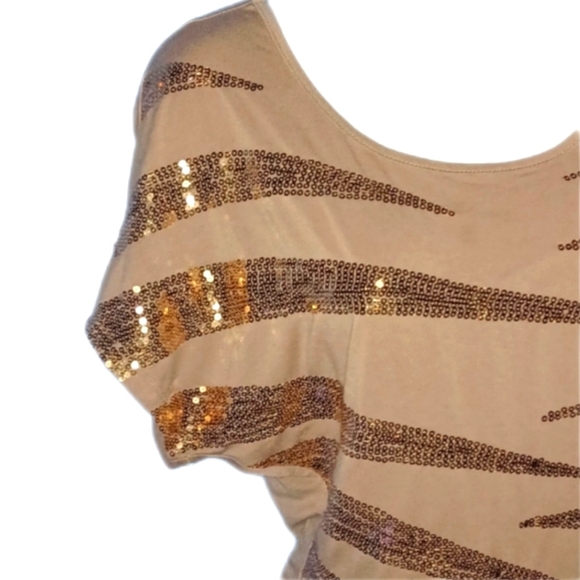 Bebe Champagne Sequin Blouse - Picture 2 of 5